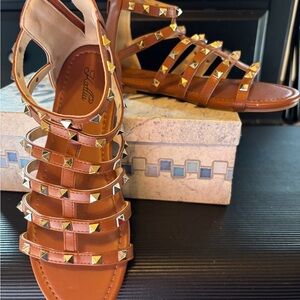Brown Gladiator Sandals with Gold Studs